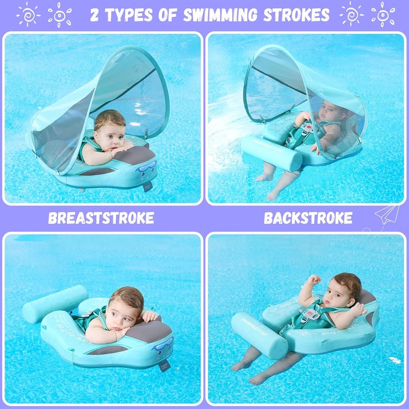 GENTEACO Mambobaby Baby Swim Float with Canopy Non-Inflatable Infant Pool Float with Tail 3-24 Months Avoid Flip Solid Skin-Friendly Material for Toddler Boys Girls - Image 4